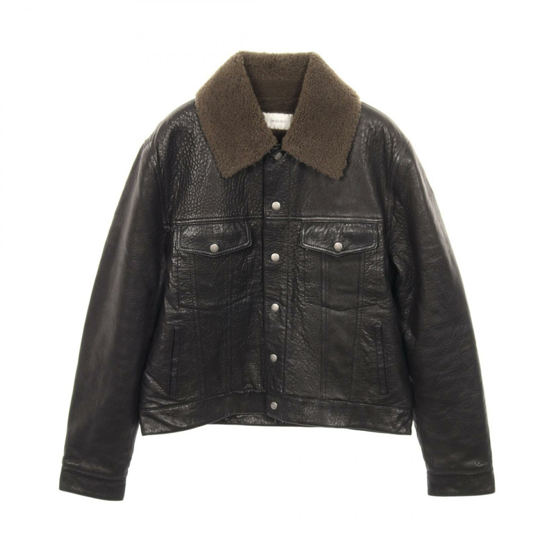 聖羅蘭巴黎男士黑色卡其羊毛皮牛仔褲（二手）-0