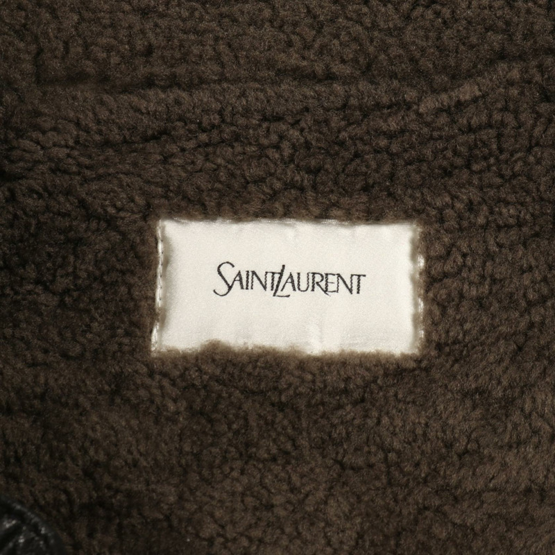 聖羅蘭巴黎男士黑色卡其羊毛皮牛仔褲（二手）-2