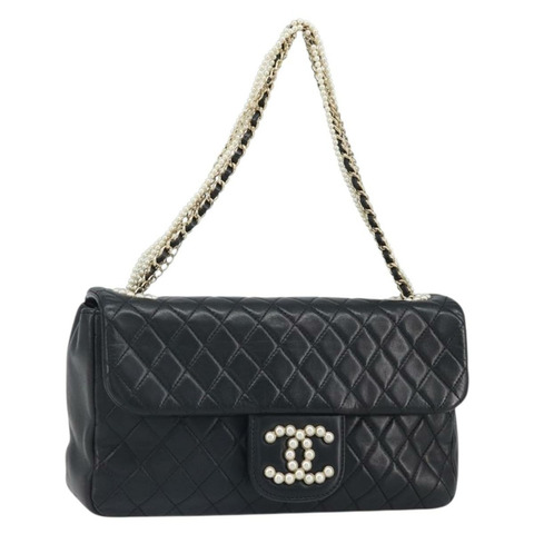 香奈兒 (CHANEL) 菱格紋鏈條手提包，羊皮材質，黑色，金色雙C標誌，正品 BA10326SM
