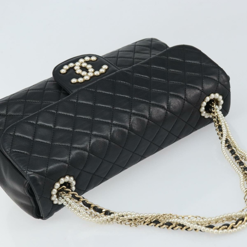 【日本直送】香奈兒 (CHANEL) 菱格紋鏈條手提包，羊皮材質，黑色，金色雙C標誌，正品 BA10326SM-5