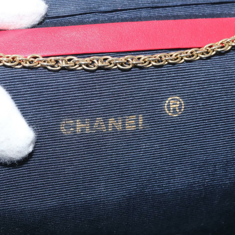 【日本直送】香奈兒 Matelasse 鏈條肩背包 羊皮 紅色 金色 CC Auth bs33112-9