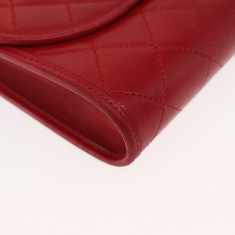 【日本直送】香奈兒 Matelasse 鏈條肩背包 羊皮 紅色 金色 CC Auth bs33112-13