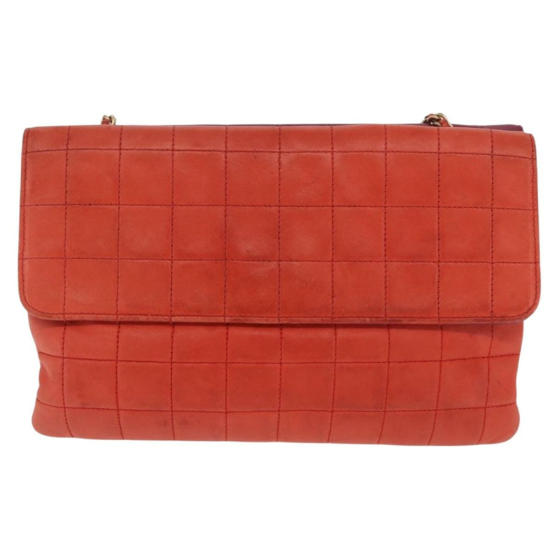 【日本直送】香奈兒 Choco Bar 手提包，羊皮材質，橙色金色 CC 標誌，型號 bs33102-1