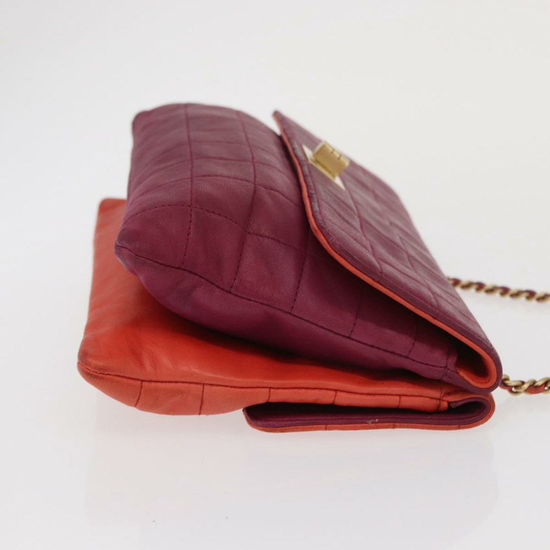 【日本直送】香奈兒 Choco Bar 手提包，羊皮材質，橙色金色 CC 標誌，型號 bs33102-2