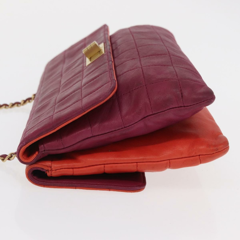 【日本直送】香奈兒 Choco Bar 手提包，羊皮材質，橙色金色 CC 標誌，型號 bs33102-3