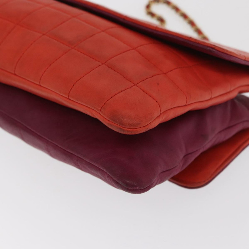 【日本直送】香奈兒 Choco Bar 手提包，羊皮材質，橙色金色 CC 標誌，型號 bs33102-8