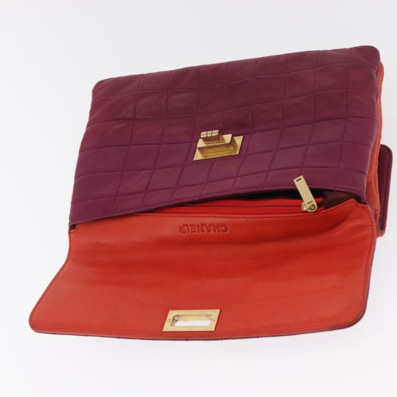 【日本直送】香奈兒 Choco Bar 手提包，羊皮材質，橙色金色 CC 標誌，型號 bs33102-9