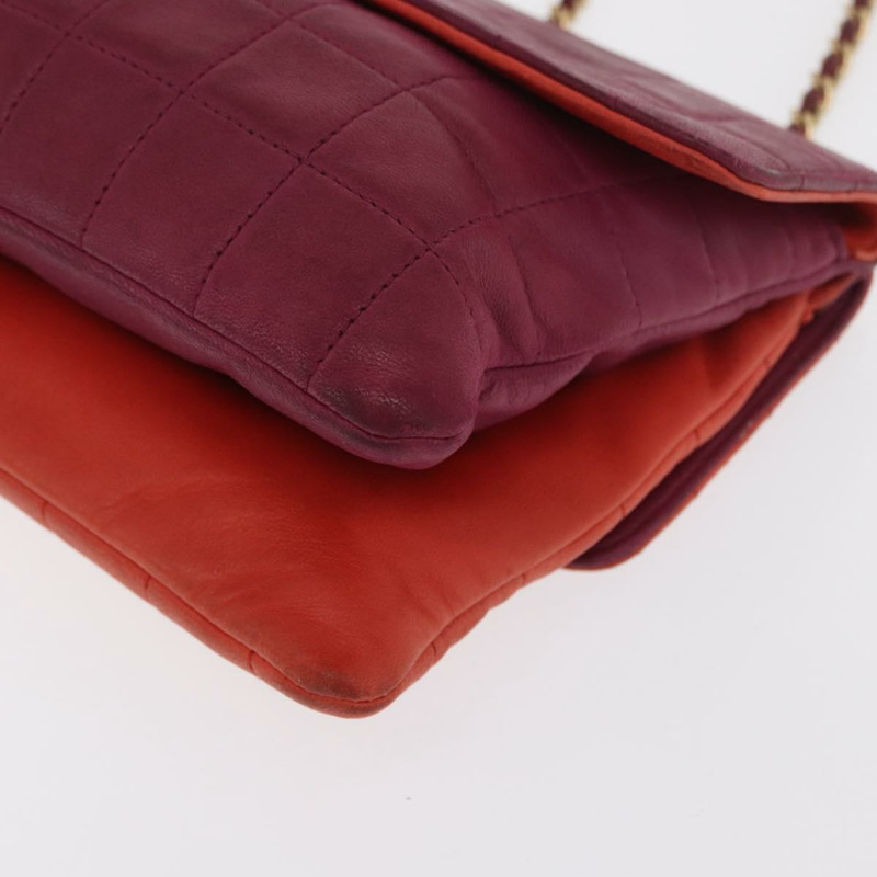 【日本直送】香奈兒 Choco Bar 手提包，羊皮材質，橙色金色 CC 標誌，型號 bs33102-15