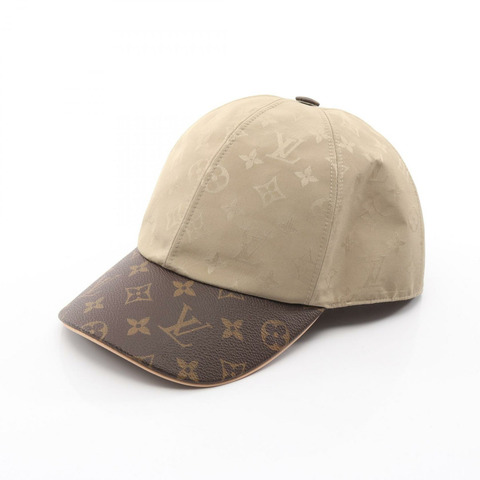 路易威登 Get Ready Monogram 帽子 M76505 絲綢皮革 PVC 米色 棕色 米色 二手 女士