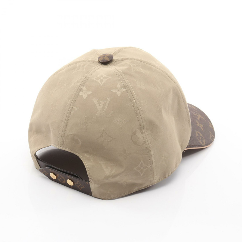 路易威登 Get Ready Monogram 帽子 M76505 絲綢皮革 PVC 米色 棕色 米色 二手 女士-1