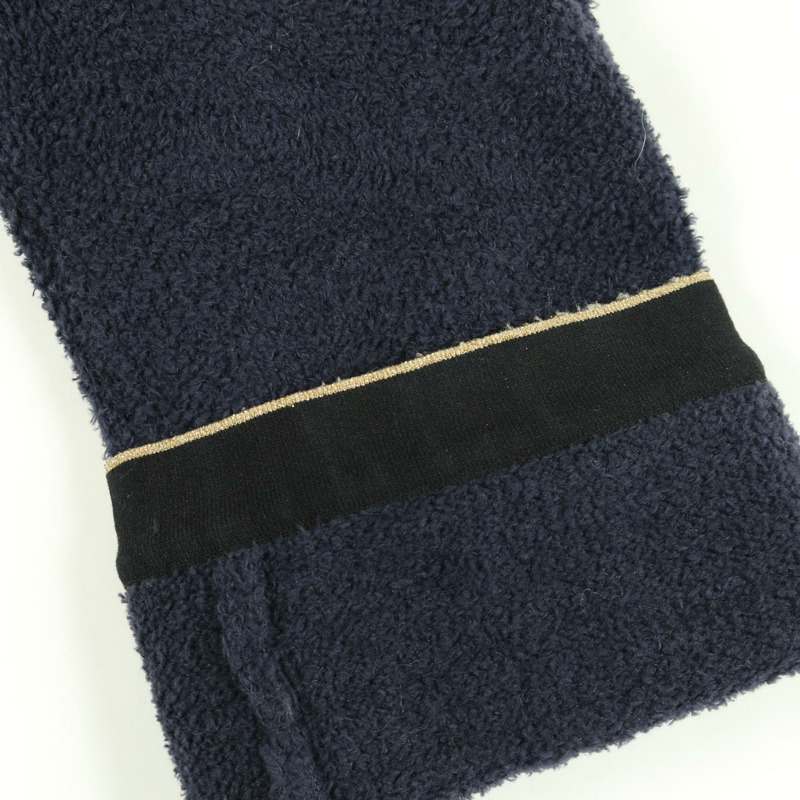 香奈兒 (CHANEL) COCO 標誌紐帶長袖連身裙 #42 棉質海軍藍/黑色二手女裝 CC-5