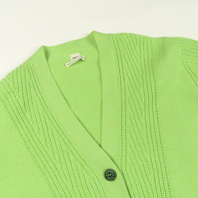 愛馬仕 Sellier 紐扣開襟衫 #34 針織衫 羊絨棉 綠色 二手 女士-10