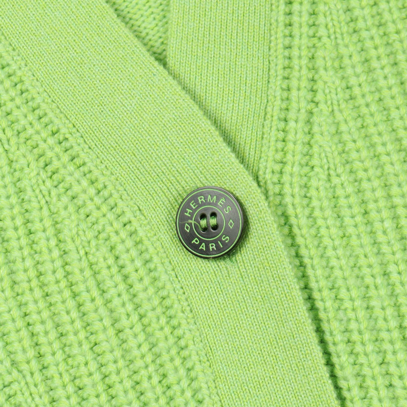 愛馬仕 Sellier 紐扣開襟衫 #34 針織衫 羊絨棉 綠色 二手 女士-11