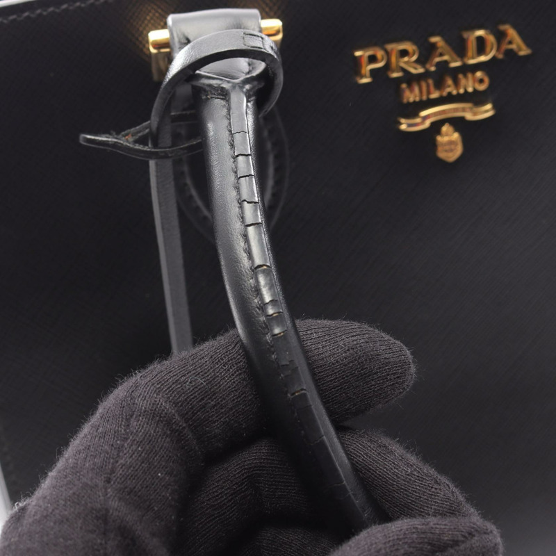 PRADA SAFFIANO 肩挎斜背包 1BA113 黑色真皮二手女款-8