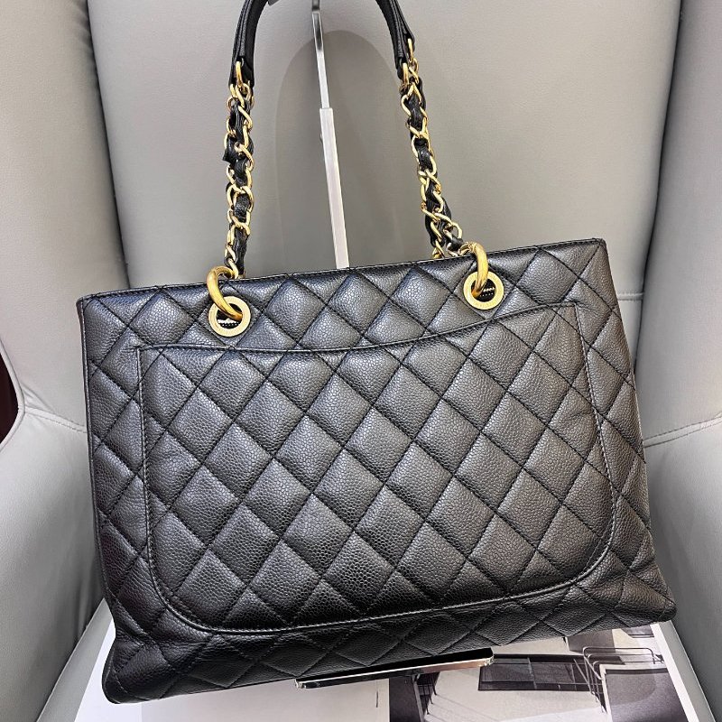 香奈兒/Chanel 黑金荔枝紋GST菱格紋托特包-1