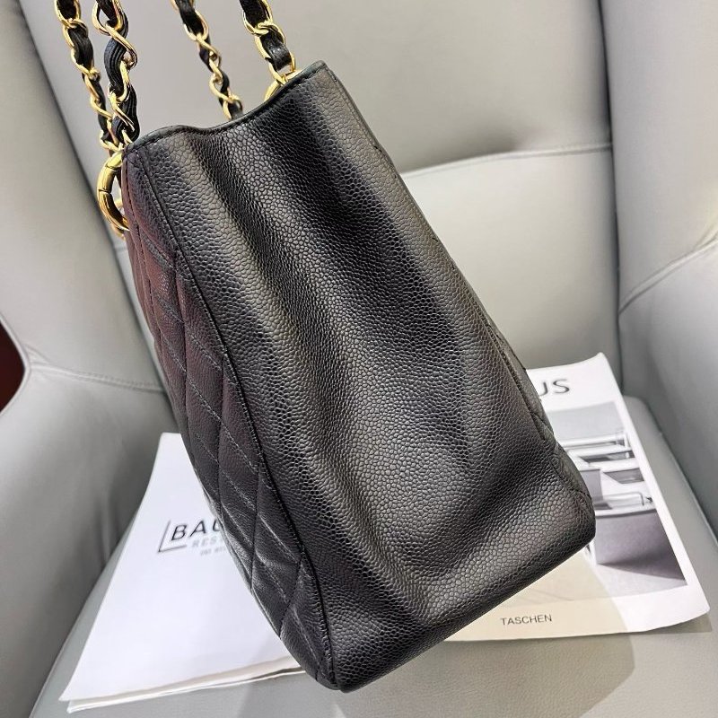 香奈兒/Chanel 黑金荔枝紋GST菱格紋托特包-2