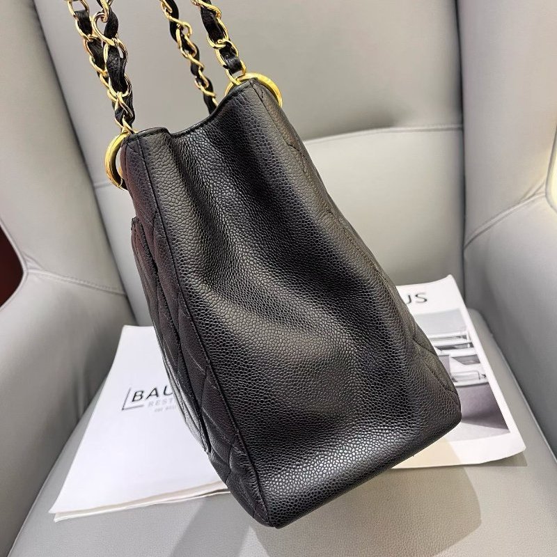 香奈兒/Chanel 黑金荔枝紋GST菱格紋托特包-3