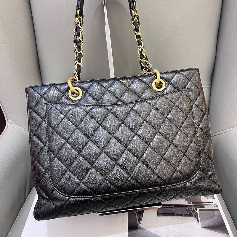 香奈兒/Chanel 黑金荔枝紋GST菱格紋托特包-6