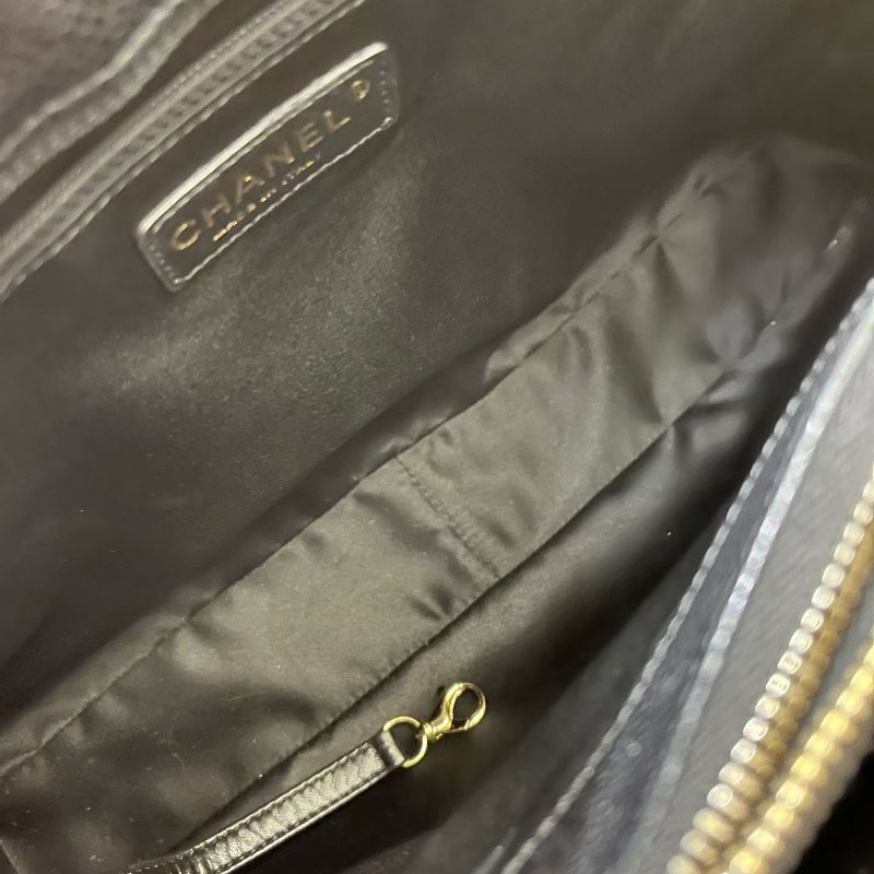 香奈兒/Chanel 黑金荔枝紋GST菱格紋托特包-10
