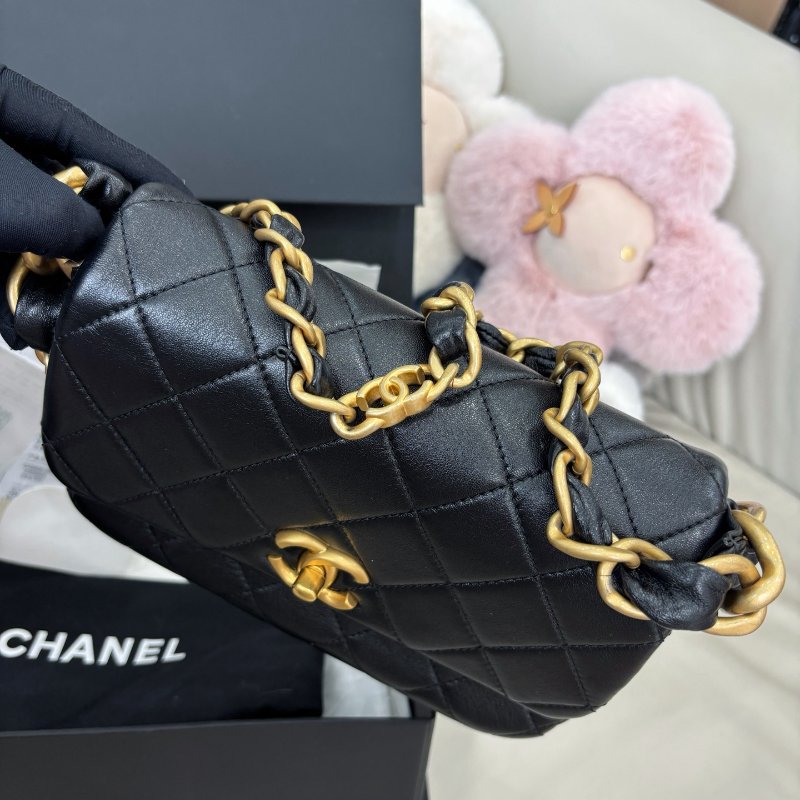 閒置新 香奈兒/Chanel 黑金羊皮菱格紋腋下包粗鏈條 芯片款-4