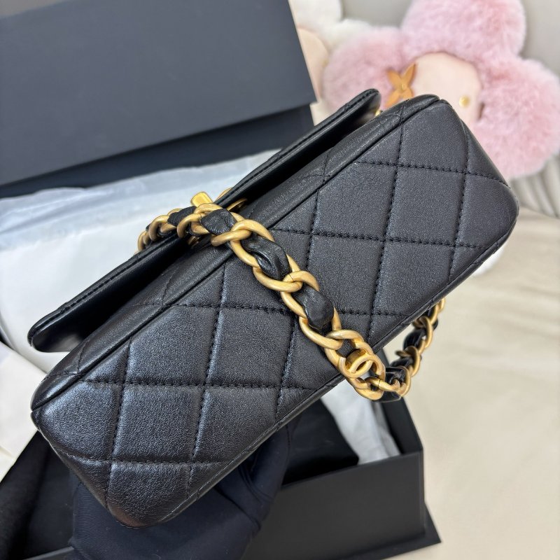 閒置新 香奈兒/Chanel 黑金羊皮菱格紋腋下包粗鏈條 芯片款-5