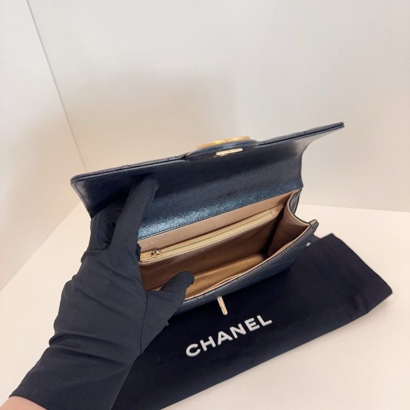 香奈兒/Chanel 經典黑金橫版Flap Bag CF 珍珠菱格紋鏈條包-8