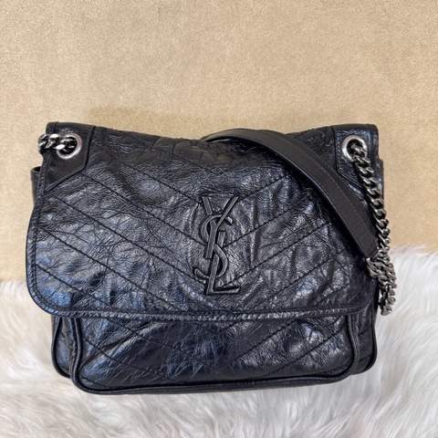 YSL聖羅蘭 Niki小號 黑復刻牛皮肩斜背包