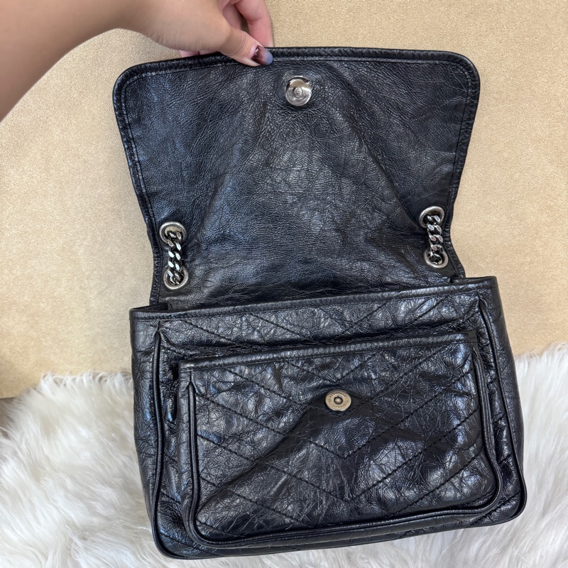 YSL聖羅蘭 Niki小號 黑復刻牛皮肩斜背包-8