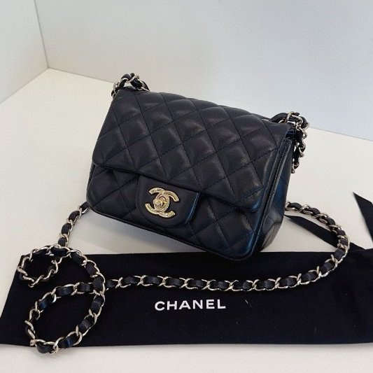 芯片款 香奈兒/Chanel 黑金菱格CF方胖子鏈條包-3