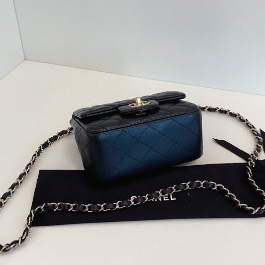 芯片款 香奈兒/Chanel 黑金菱格CF方胖子鏈條包-5