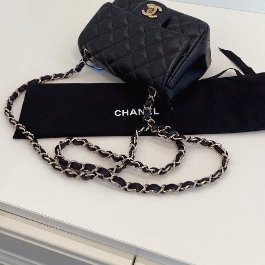 芯片款 香奈兒/Chanel 黑金菱格CF方胖子鏈條包-10