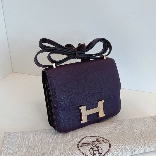 近新品 Hermes愛馬仕 Constance19 Mini 葡萄紫金扣肩背包 E皮-1