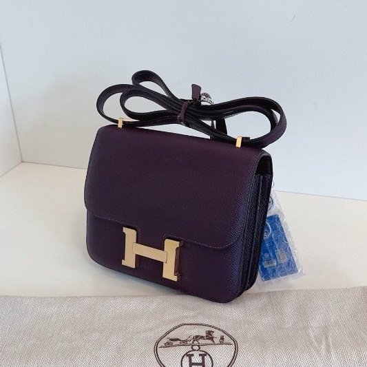 近新品 Hermes愛馬仕 Constance19 Mini 葡萄紫金扣肩背包 E皮-2