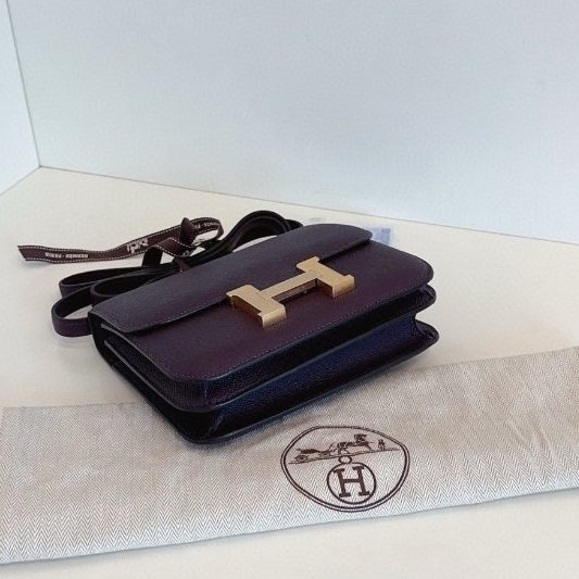 近新品 Hermes愛馬仕 Constance19 Mini 葡萄紫金扣肩背包 E皮-4