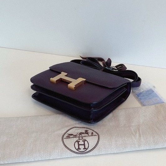 近新品 Hermes愛馬仕 Constance19 Mini 葡萄紫金扣肩背包 E皮-7