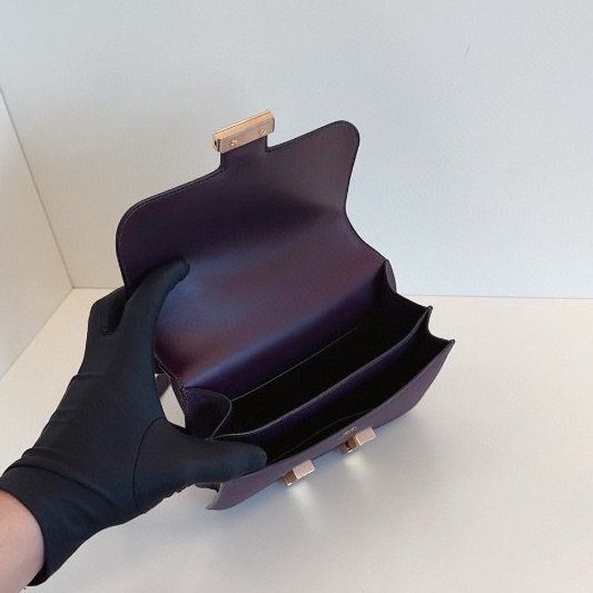 近新品 Hermes愛馬仕 Constance19 Mini 葡萄紫金扣肩背包 E皮-8
