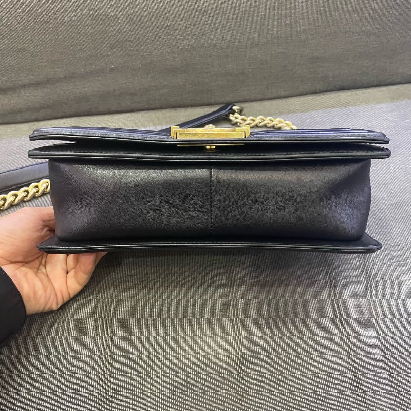 香奈兒/Chanel Leboy 黑金羊皮中號菱格紋鏈條包-8