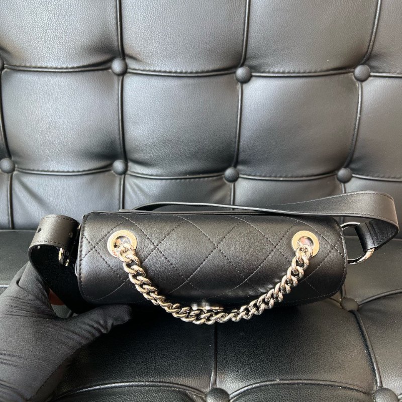 近新品 香奈兒/Chanel 黑銀菱格紋鏈條肩背包-4