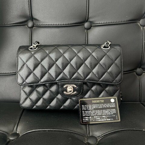 近新品 香奈兒/Chanel CF黑銀小號菱格紋 鏈條包