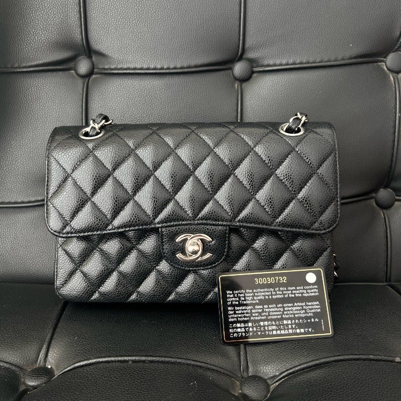 近新品 香奈兒/Chanel CF黑銀小號菱格紋 鏈條包-5