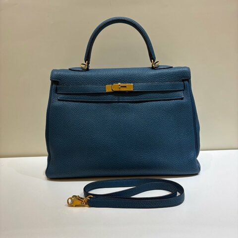 Hermes愛馬仕 Kelly35 Togo皮 普魯士藍 金扣 手提包