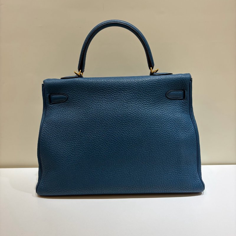 Hermes愛馬仕 Kelly35 Togo皮 普魯士藍 金扣 手提包-1