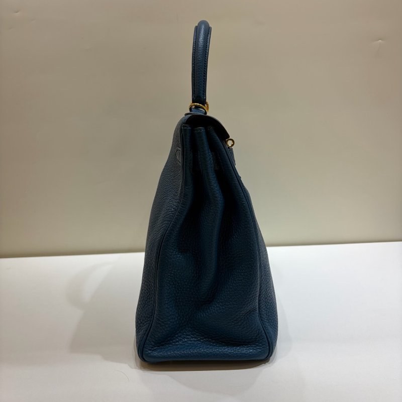 Hermes愛馬仕 Kelly35 Togo皮 普魯士藍 金扣 手提包-2