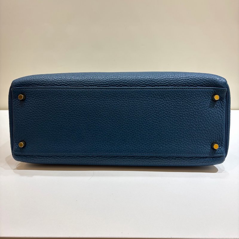 Hermes愛馬仕 Kelly35 Togo皮 普魯士藍 金扣 手提包-4