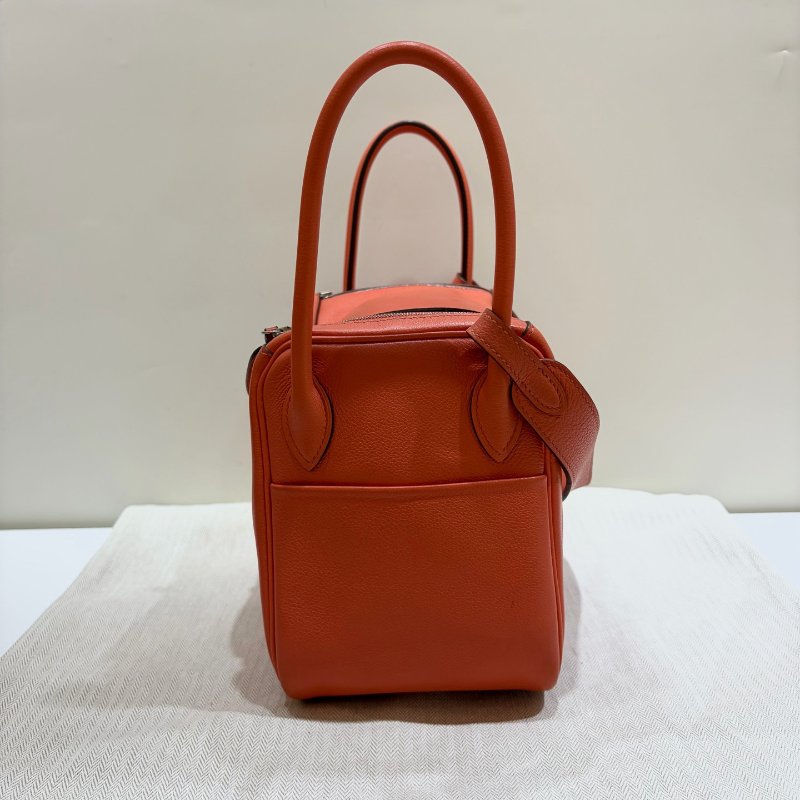Hermes愛馬仕 Lindy26 罌粟橘 銀扣 X刻 手提肩背包-3