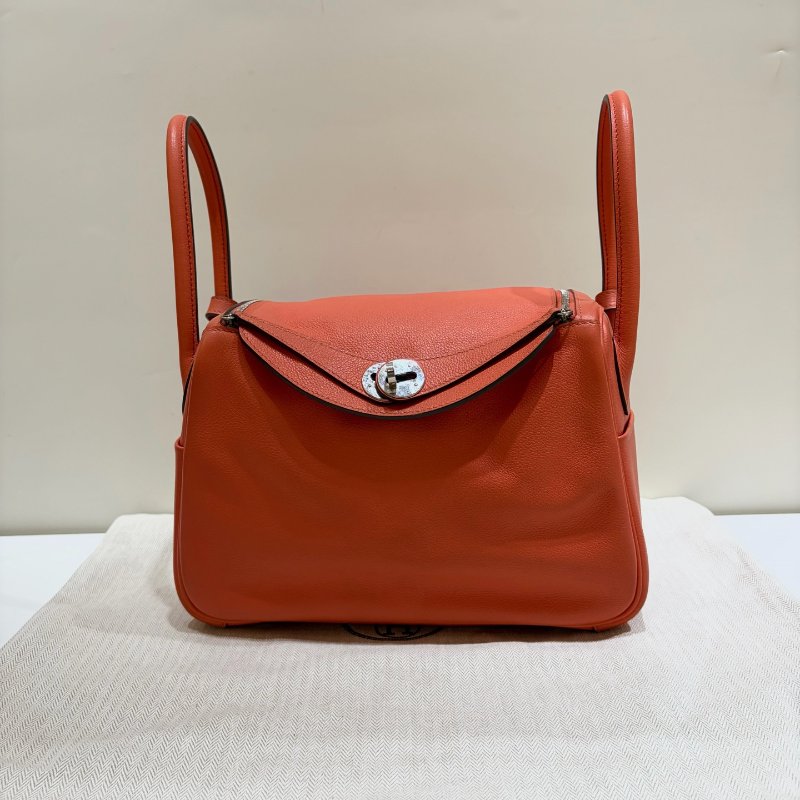 Hermes愛馬仕 Lindy26 罌粟橘 銀扣 X刻 手提肩背包-5
