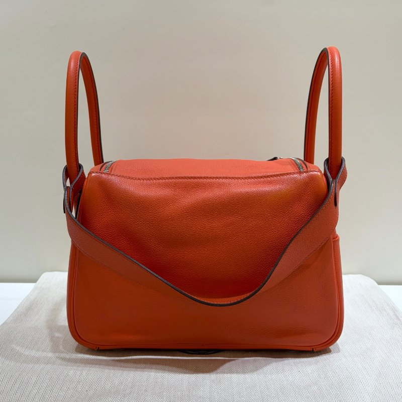 Hermes愛馬仕 Lindy26 罌粟橘 銀扣 X刻 手提肩背包-6