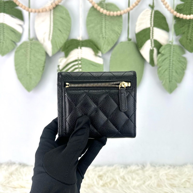 CHANEL 黑金荔皮牛皮三摺銀包 晶片款 全套有單-3