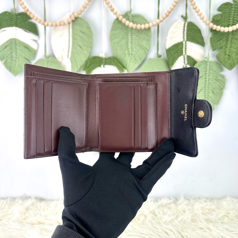 CHANEL 黑金荔皮牛皮三摺銀包 晶片款 全套有單-4