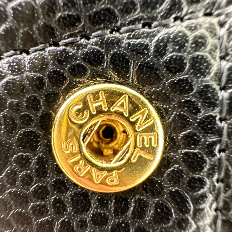 CHANEL 黑金荔皮牛皮三摺銀包 晶片款 全套有單-10